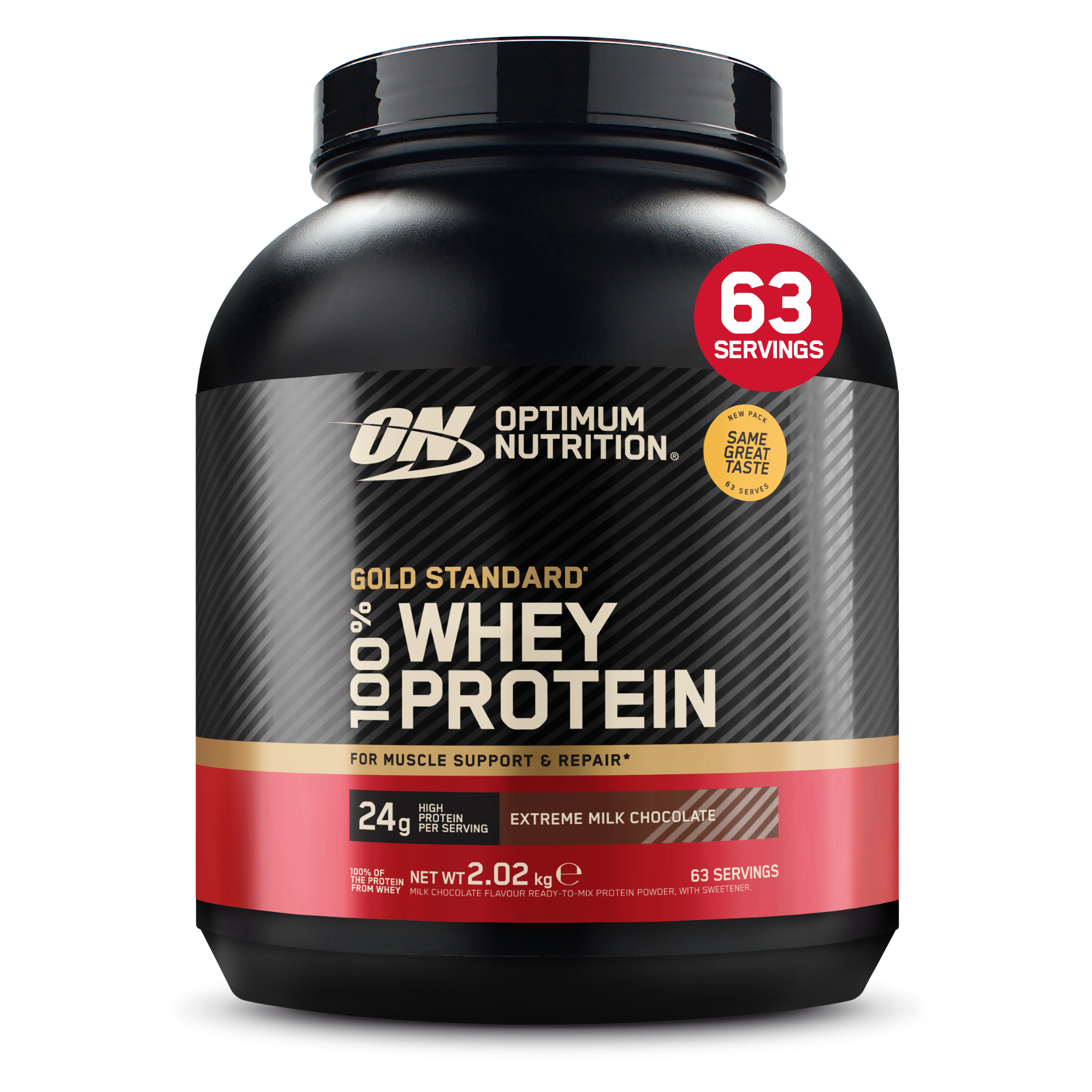 Optimum Nutrition Gold Standard 100% Whey 2.02kg Extreme Milk Chocolate front tub